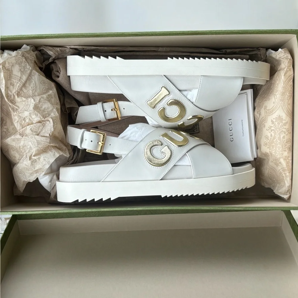 Brand New In Box Gucci Metallic Gold Sandals - Picture 10 of 12